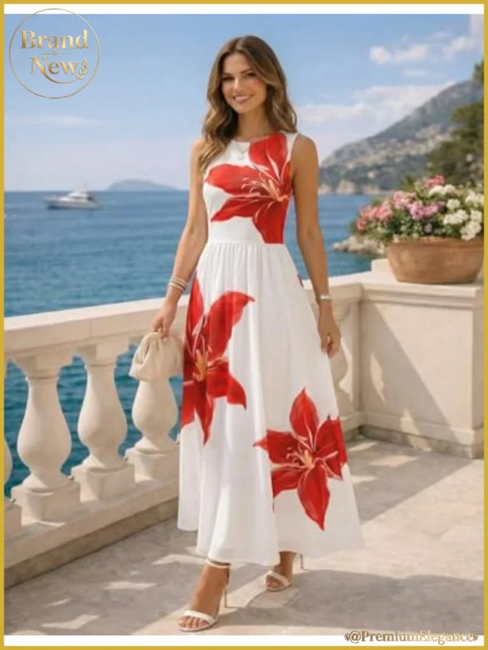 Sleeveless Floral Tulle Maxi Dress A-Line Wedding Guest